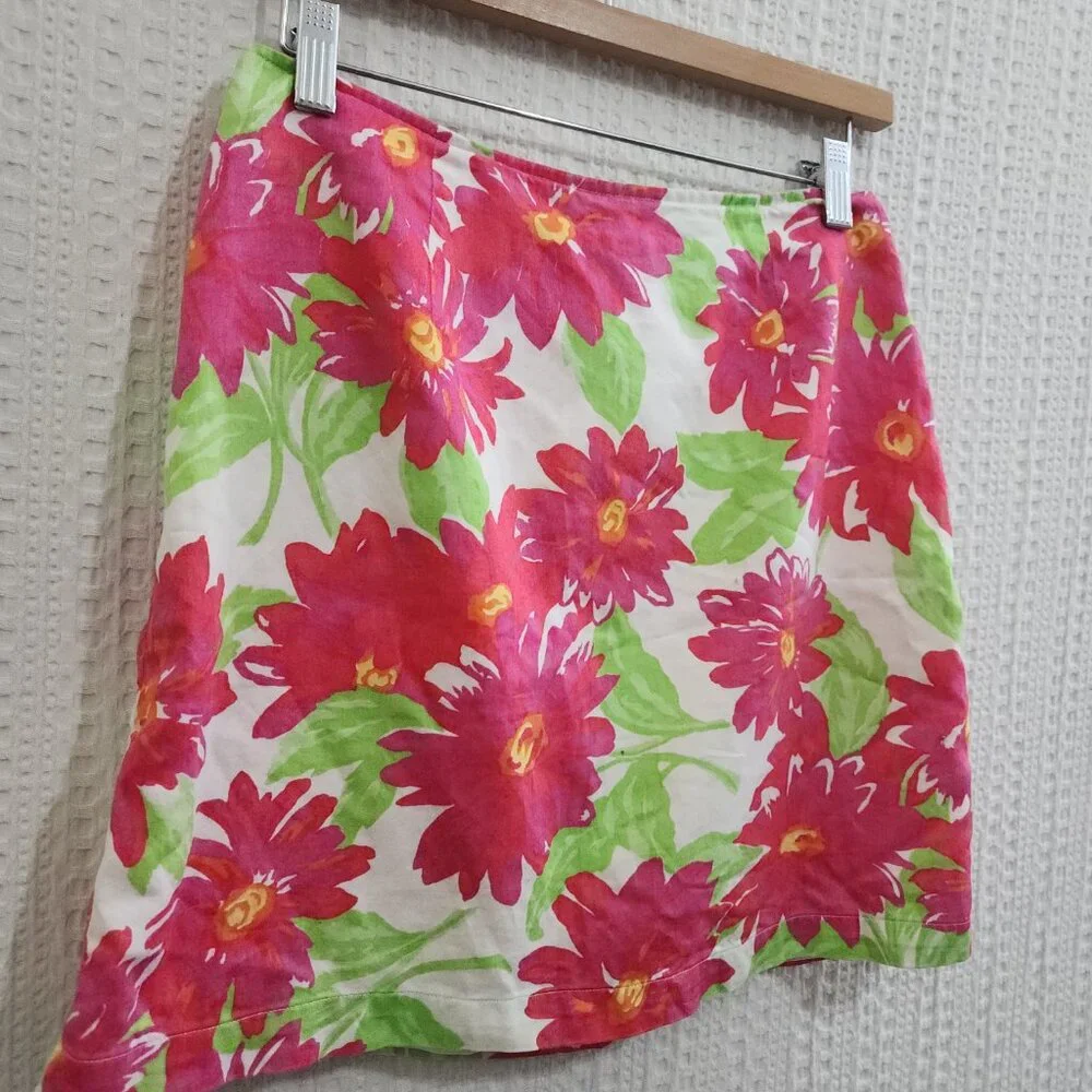 Merona Pink Floral Mini Skirt Y2K 2000s Lined Cotton Summer Skirt Size 10